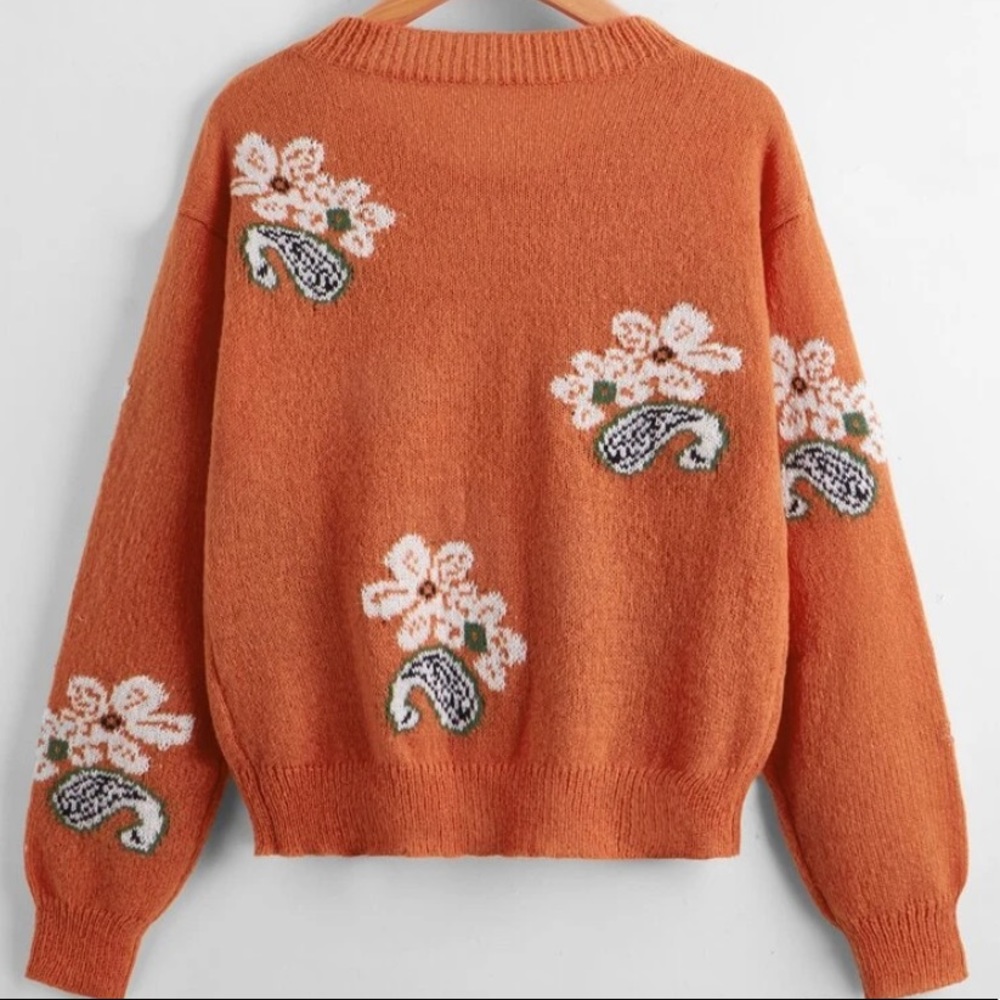 Rustic  orange floral cardigan - Picture 2 of 2
